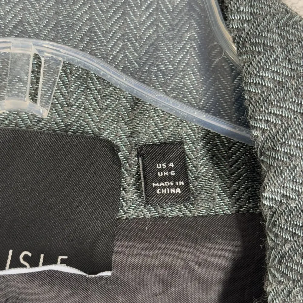 Carlisle Blazer Womens 4 Teal Blue Herringbone Wool‎ Blend Feminine Chic Career
